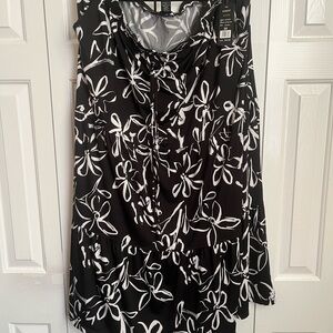 Robert Louis Plus Size 3X Smocked Waist Midi Skirt Flowy Blk & Wt Tropics NEW